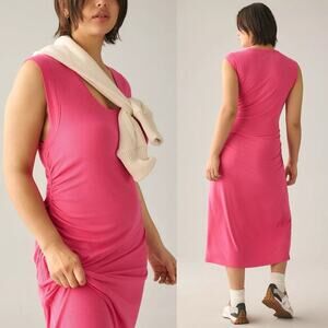 Daily Practice Anthropologie Ruched Scoop-Neck Lounge Midi Dress Pink Size Large